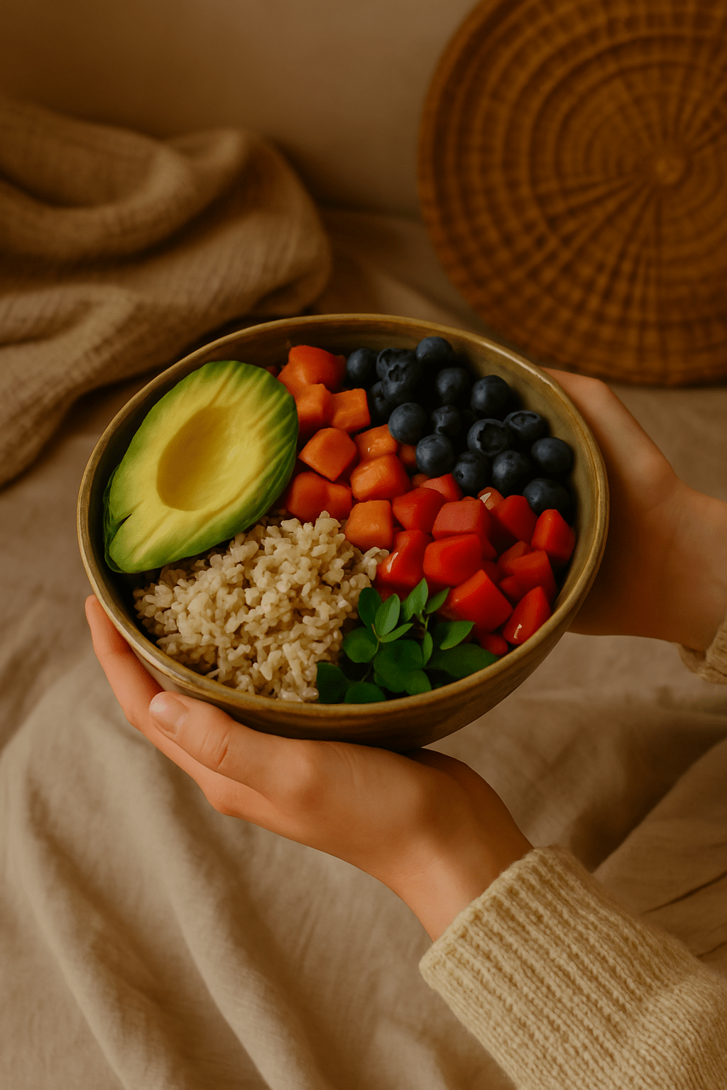 Skål med färgglad vegansk mat